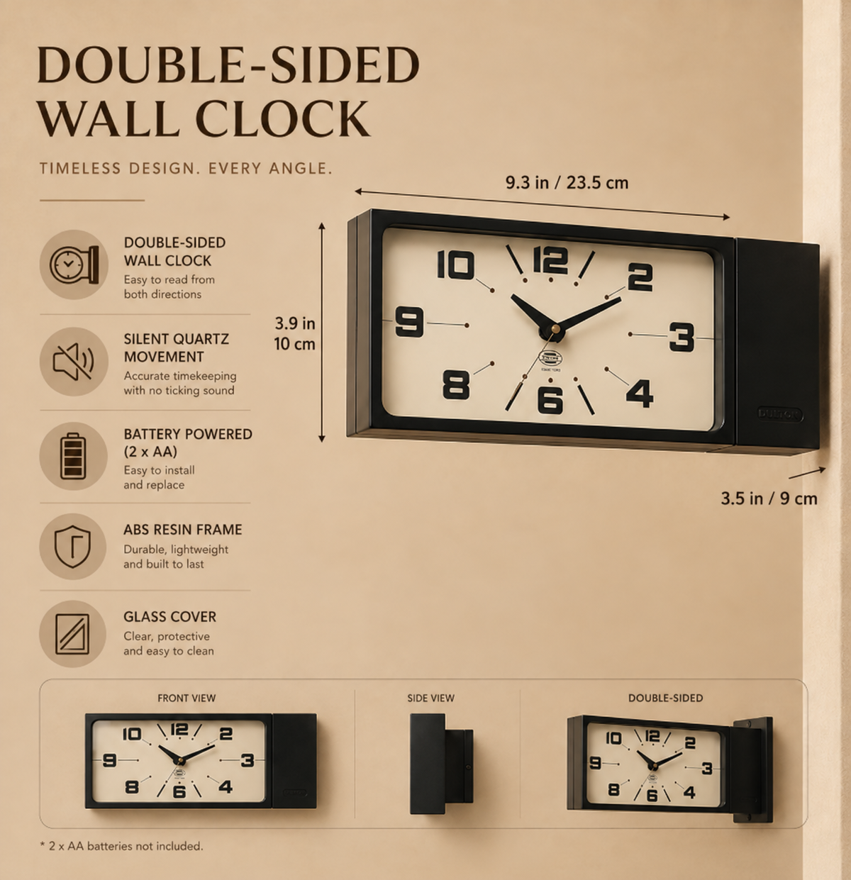 Liesor 2-in-1 Double-Sided Wall Clock